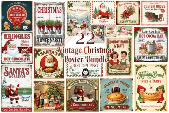 Download Vintage Christmas Poster Quotes Bundle - Vintage christmas Collection