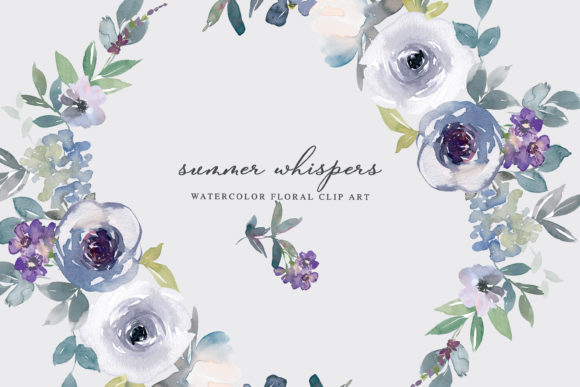 Download Blue Purple and White Watercolor Floral - White watercolor Collection