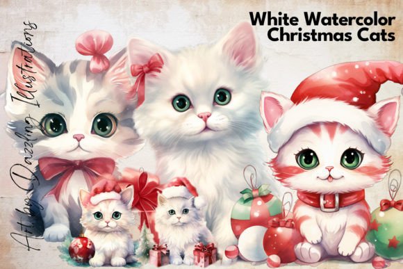 Download Christmas Cats: White Watercolor Cats - White watercolor Collection