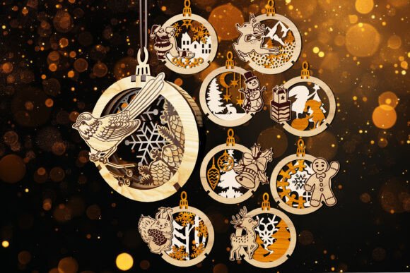 Download Set of 9 3D Christmas Ornaments - Christmas ornaments Collection