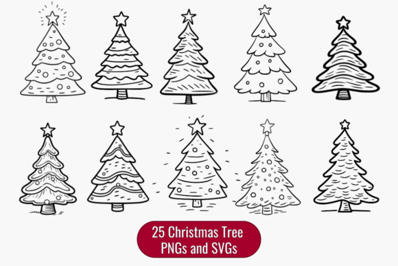 Download Charming Vintage Christmas Tree Doodles - Vintage christmas Collection