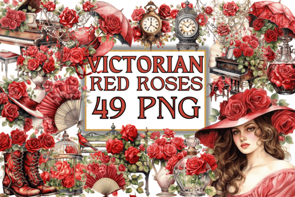 Download Vintage Victorian Red Roses Clipart - Vintage victorian Collection